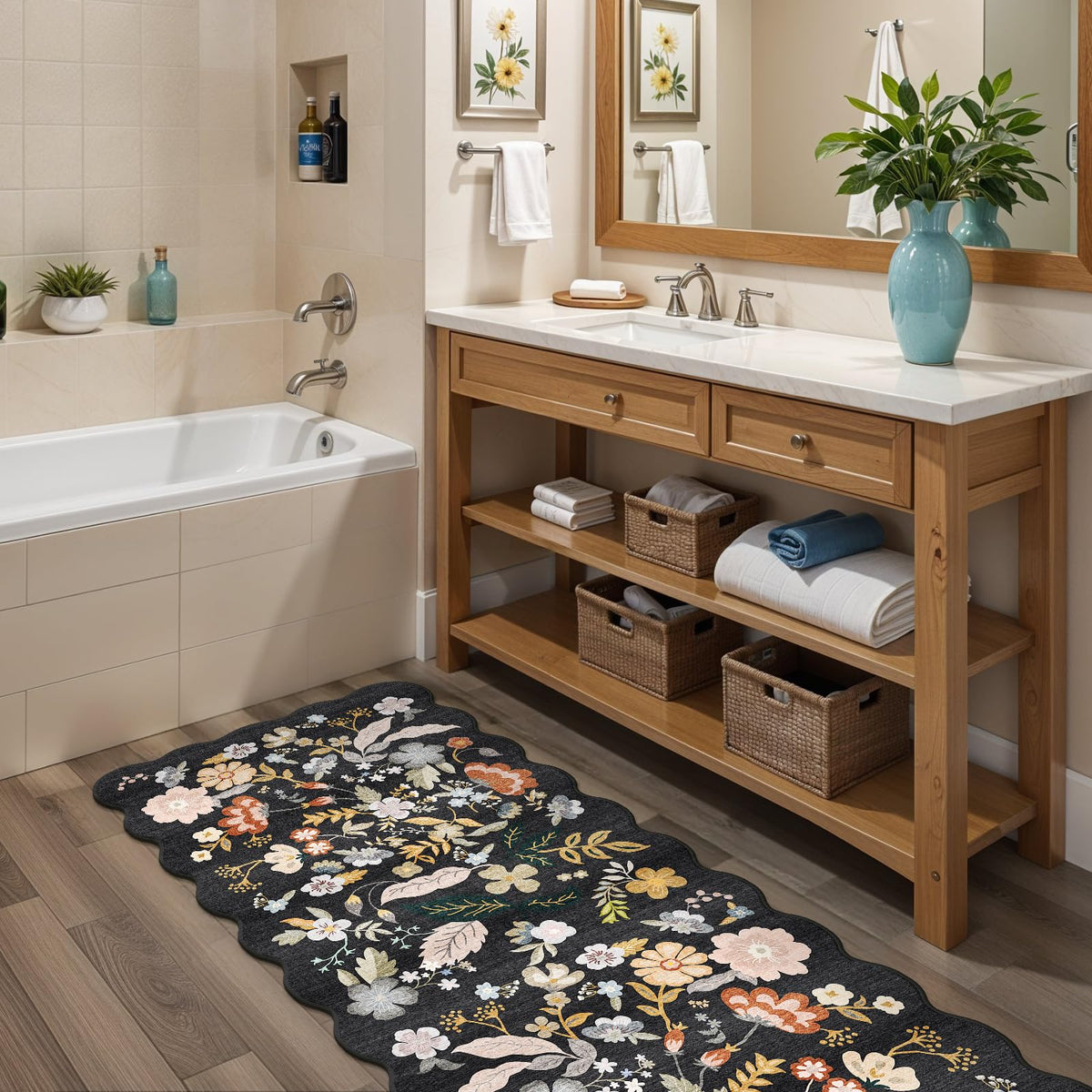 BYYVOO kitchen-entryway rug with boho floral pattern for cozy spaces.