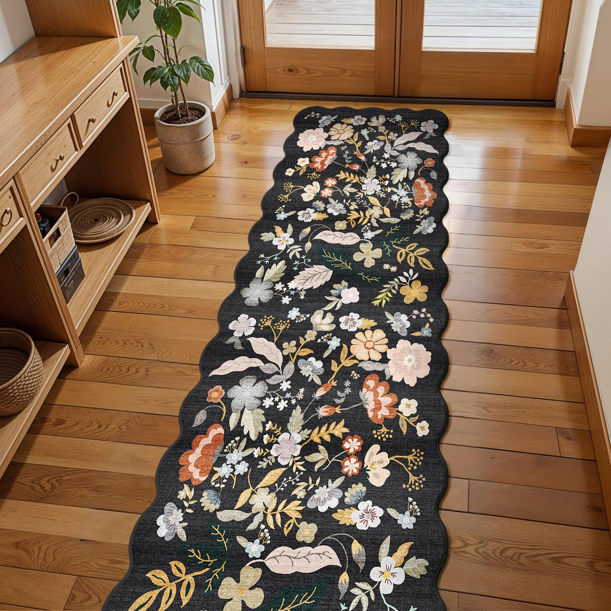 BYYVOO 2x8ft scalloped hallway runner rug with non-slip backing for safer busy hallways.