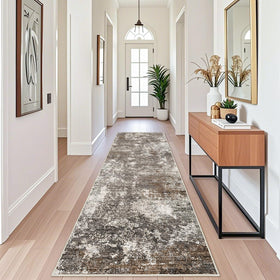 BYYVOO entryway rug in brown beige blends with neutral decor.