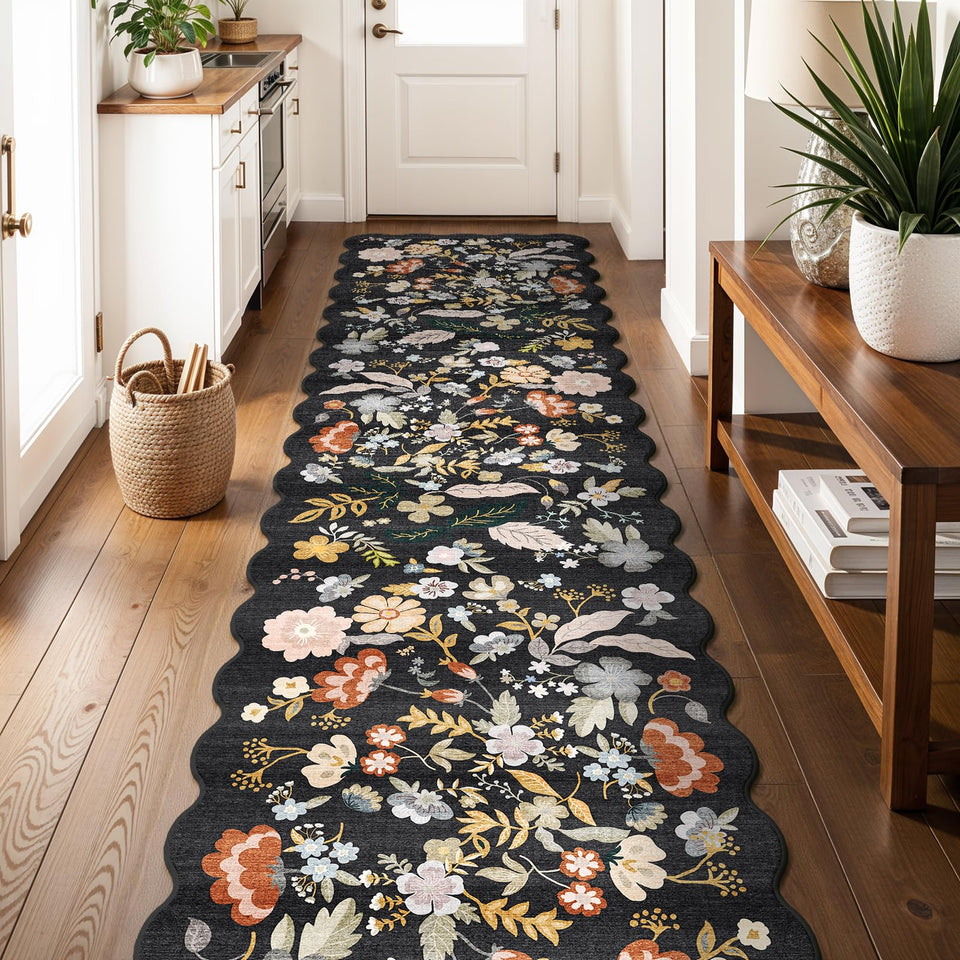 BYYVOO floral hallway runner closeup texture for soft barefoot comfort.
