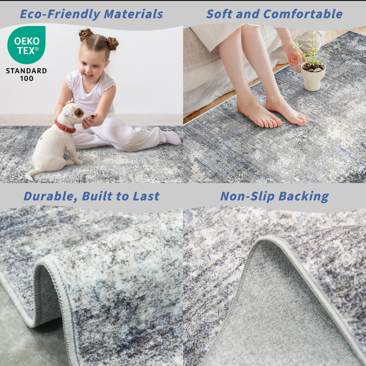 BYYVOO low-pile rug is thin and easy to vacuum in busy homes.