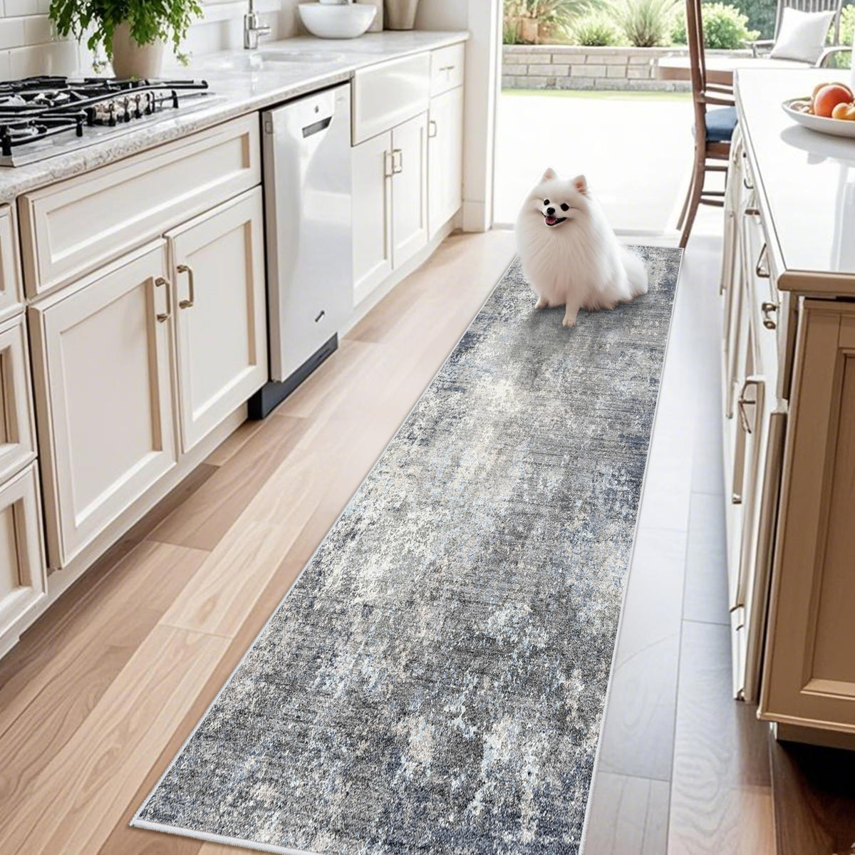 BYYVOO non-slip hallway rug in blue gray provides secure footing in busy spaces