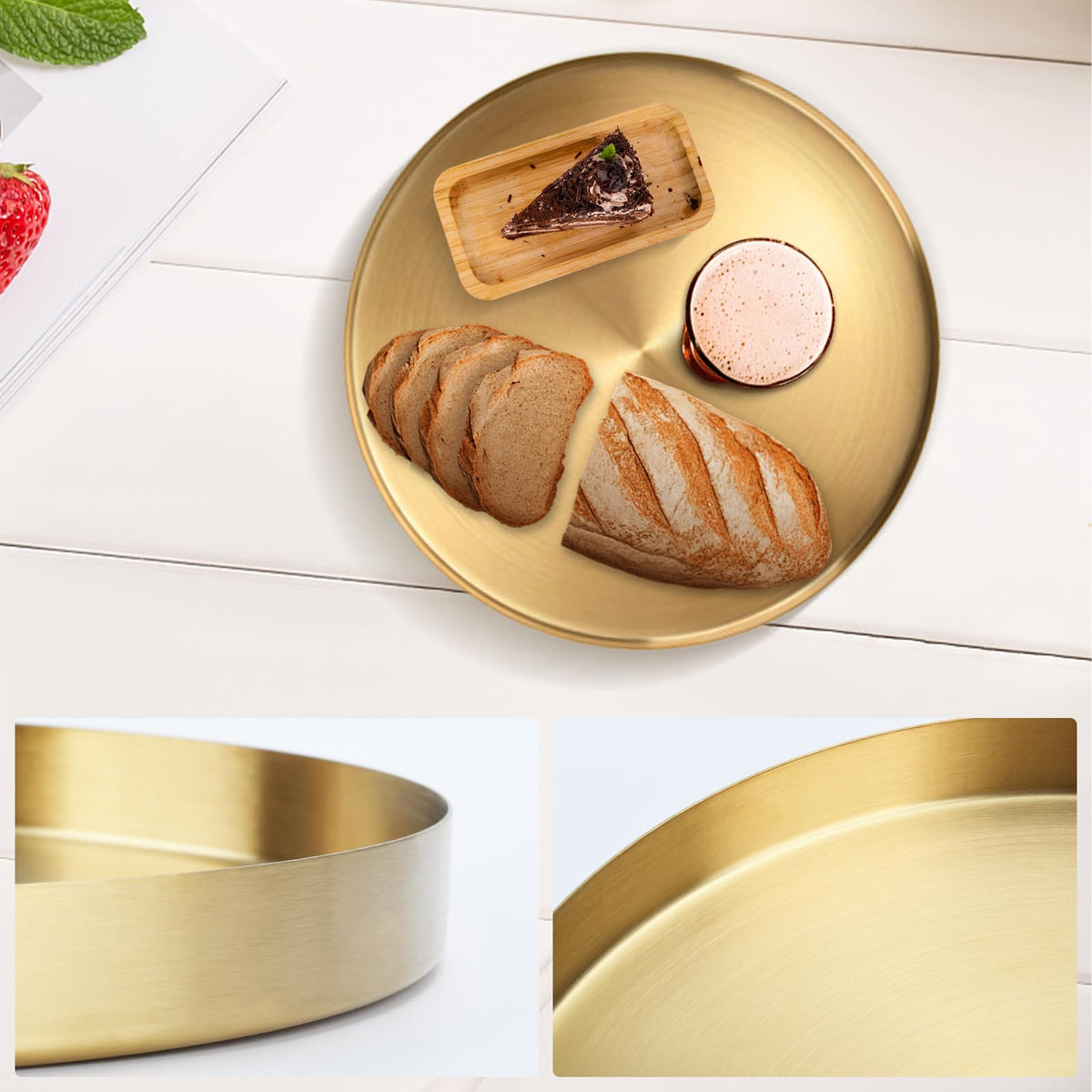 BYZCYSG 12-inch round tray for candles and ornaments on console.