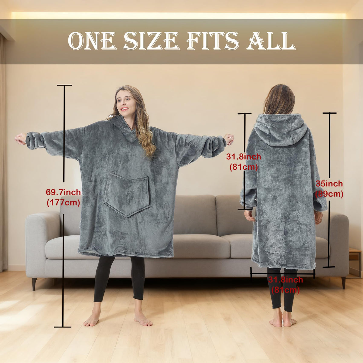 C Hello Cloud hoodie blanket back view highlights reversible sherpa warmth feature.