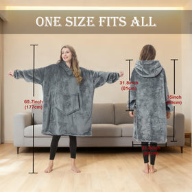 C Hello Cloud hoodie blanket back view highlights reversible sherpa warmth feature.
