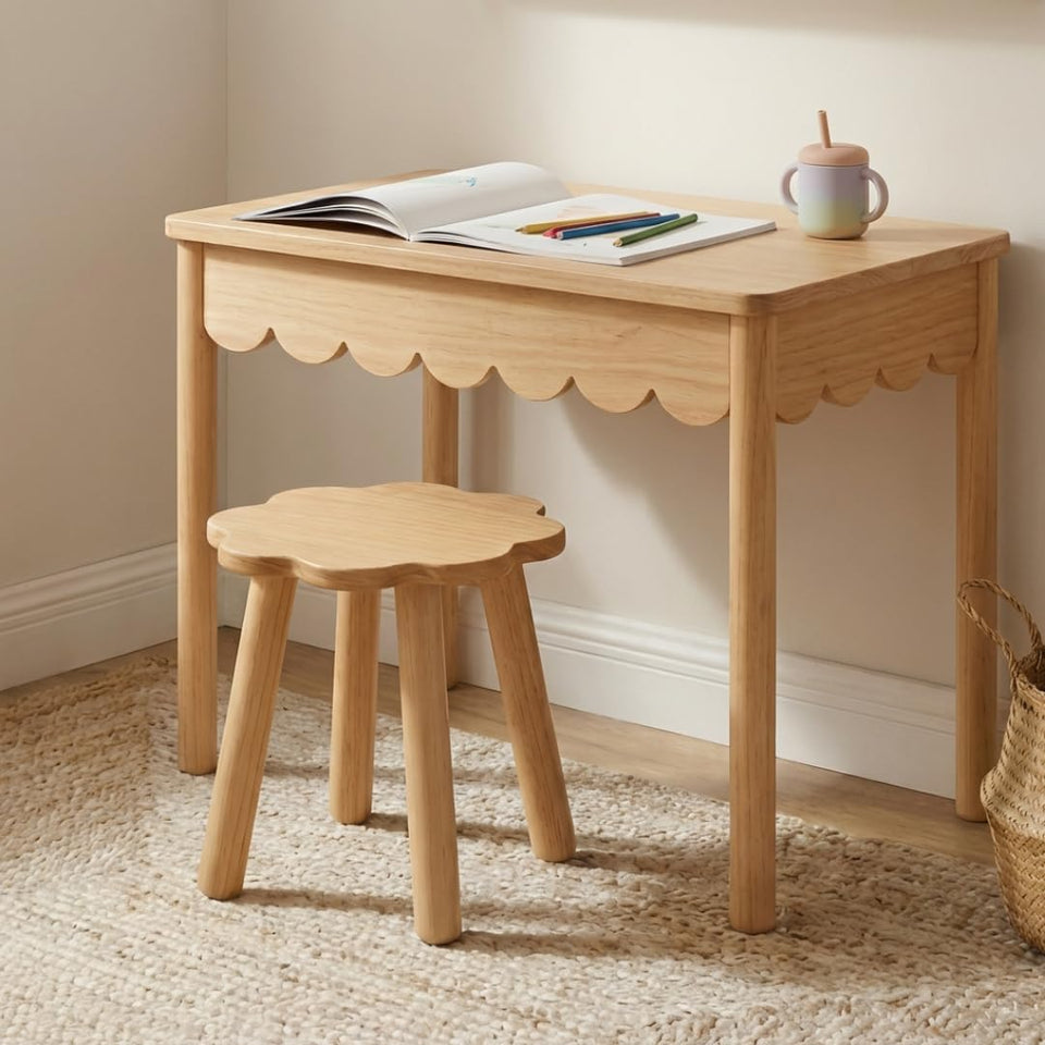 CAALMA Kids table with scalloped edge creates a stylish, safe play area for crafts.