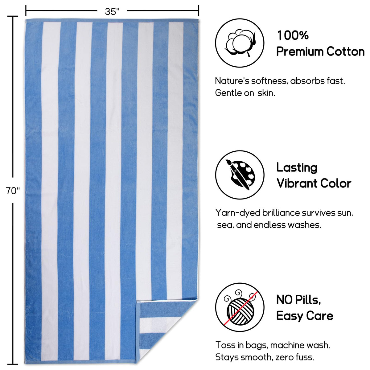 cabanana 100 percent cotton soft towel ready for beach drying and lounging