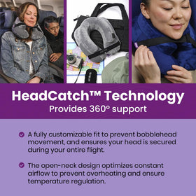 Cabeau Air TNE headcatch strap shown for snug, wobble-free support.