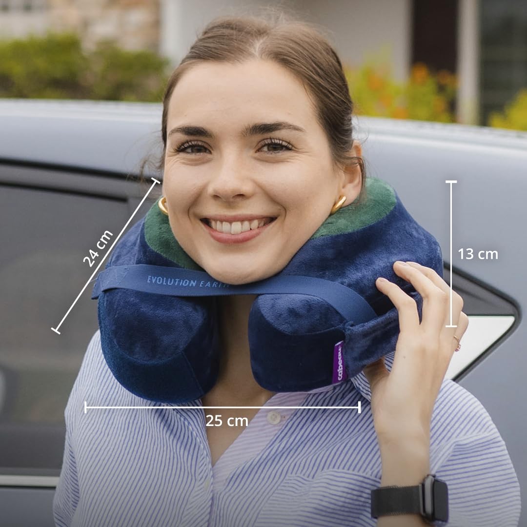 Compact carrying case demonstrating space-saving packing for Cabeau Evolution Earth Deluxe.