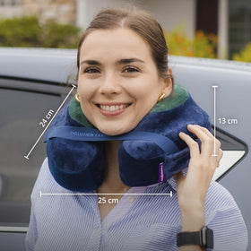 Compact carrying case demonstrating space-saving packing for Cabeau Evolution Earth Deluxe.