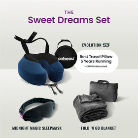 Cabeau Evolution S3 indigo travel pillow for comfortable sleep on planes.