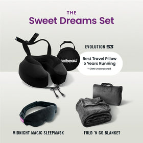 Cabeau Evolution S3 on airplane enables deep, uninterrupted rest.