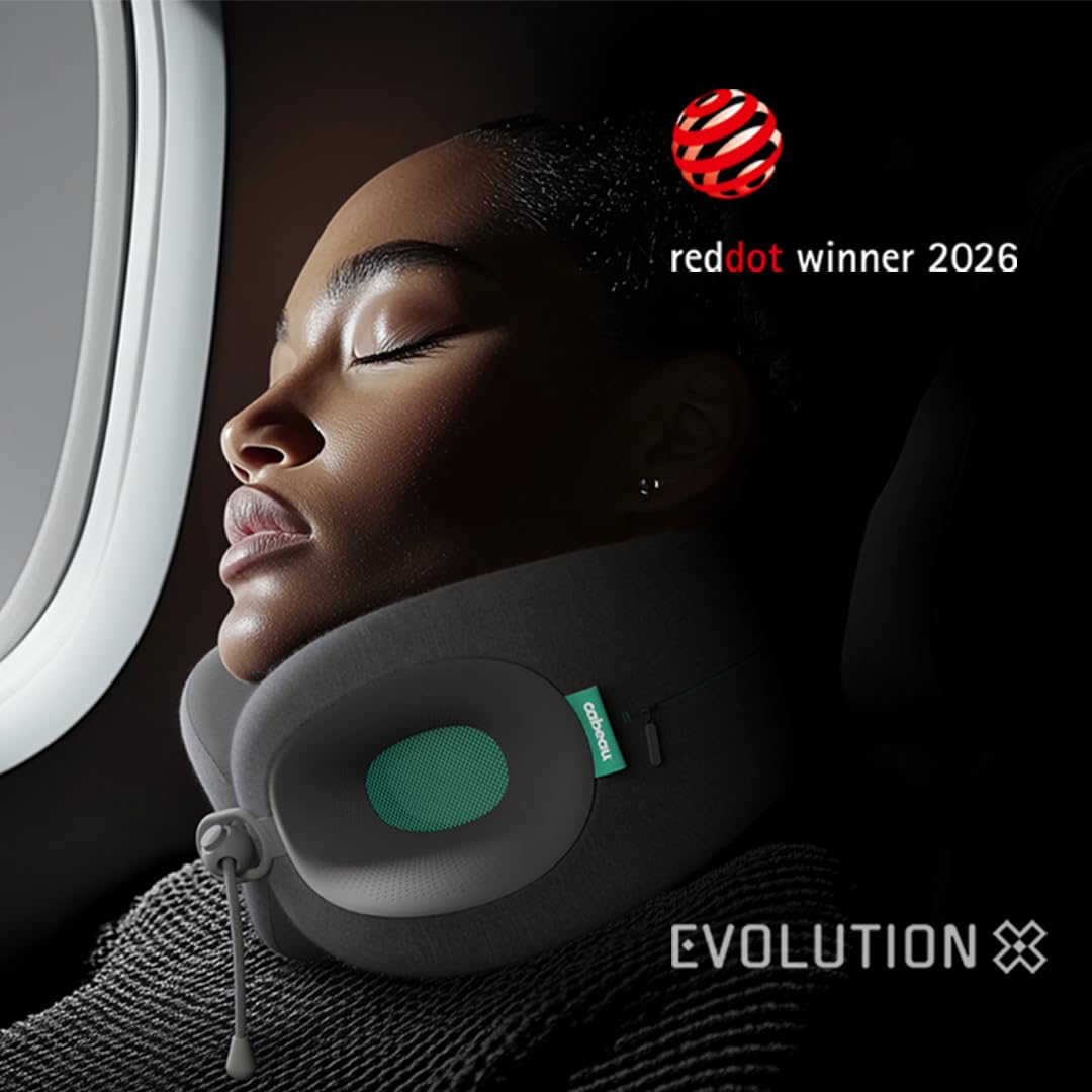 Cabeau Evolution X neck pillow with height-adjustable lobes for custom neck height.