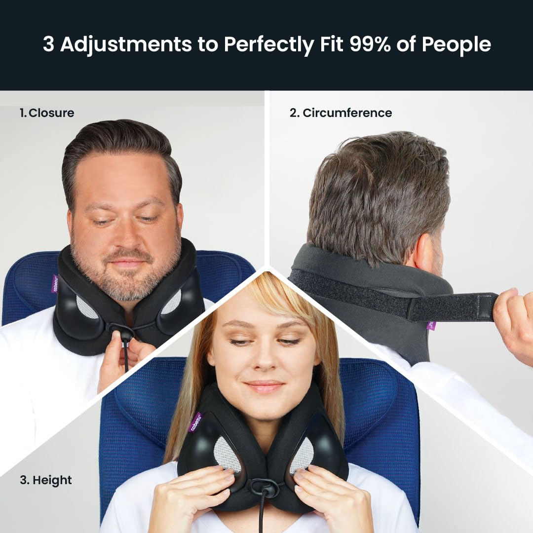 Cabeau Evolution X neck pillow packaging and carry bag for portability.