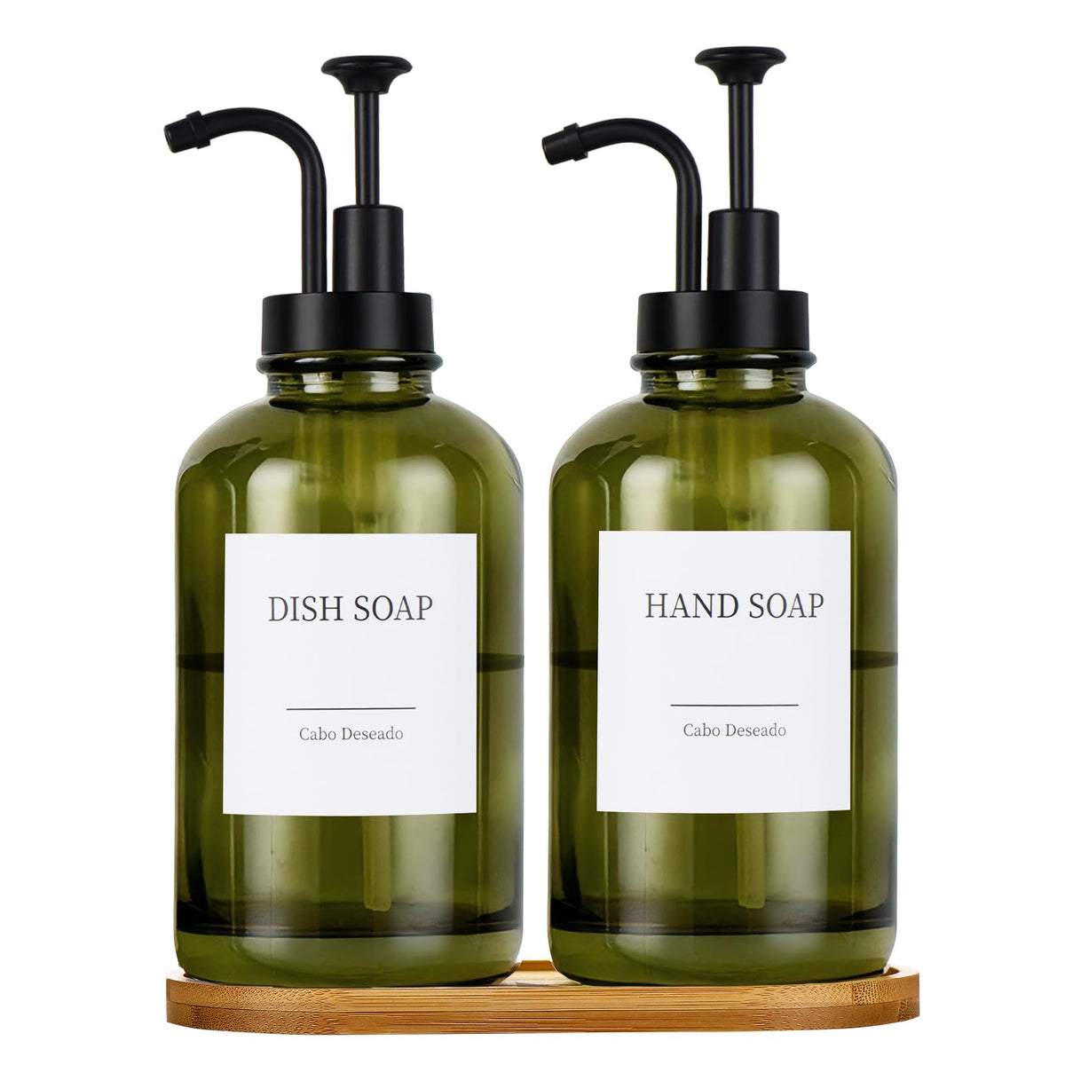 Cabo Deseado glass dispenser set with pump, two-pack for organized countertops