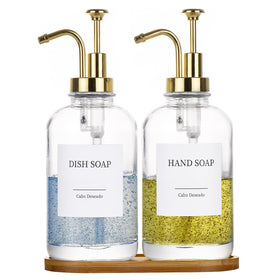 Cabo Deseado glass dispenser with pump bottle shows crystal-clear glass for an elegant soap display.