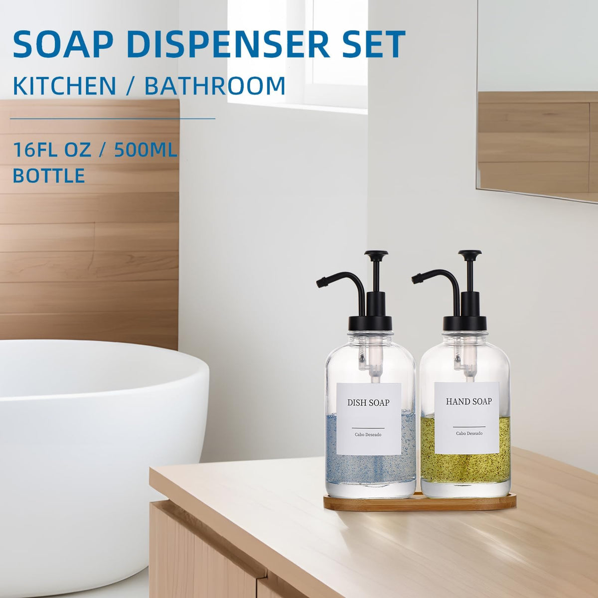 Cabo Deseado clear glass bottle highlighting premium transparency for kitchen use.