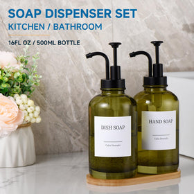 Cabo Deseado olive-green glass bottles designed for dish and hand soap