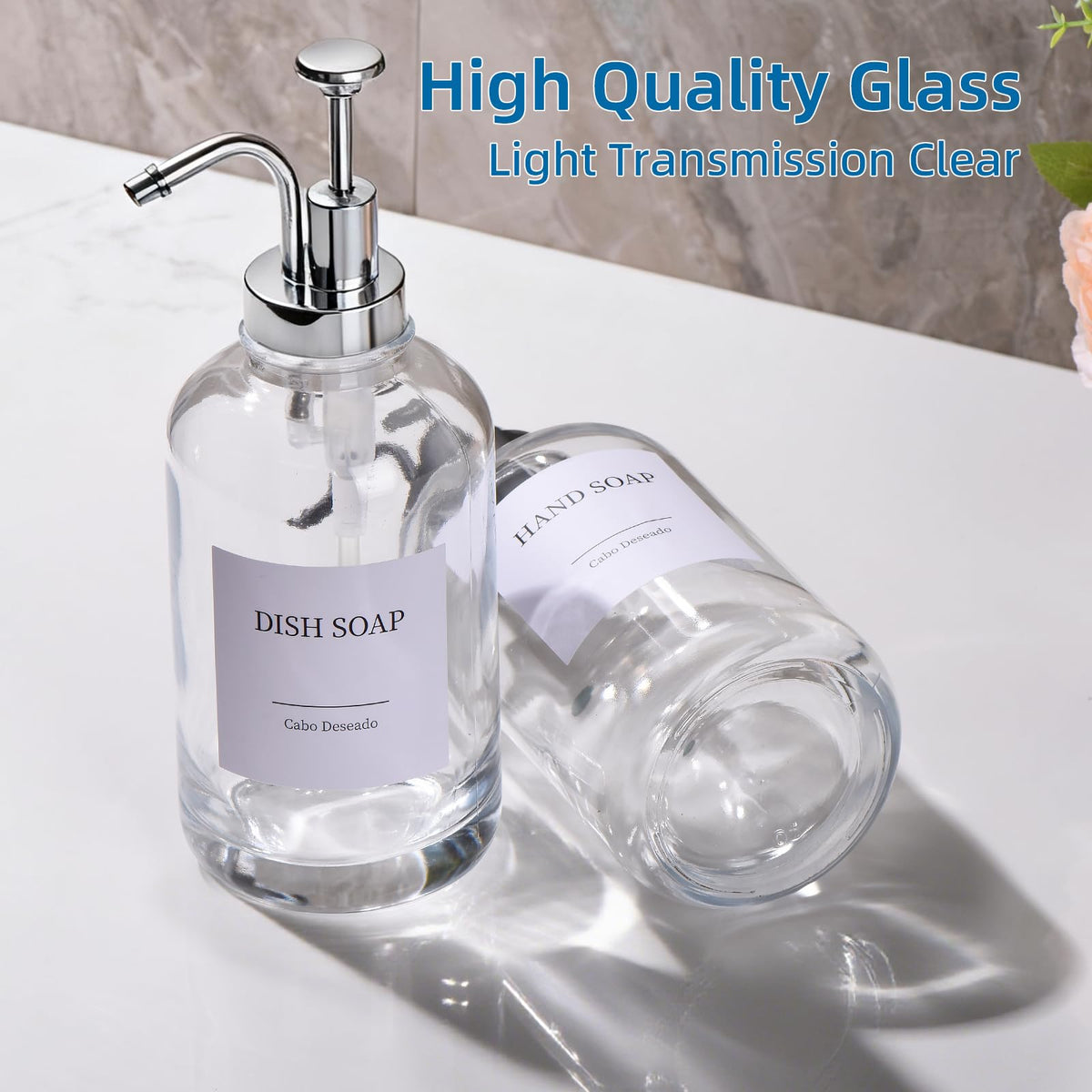 Cabo Deseado dispenser set fits kitchen or bathroom desks.