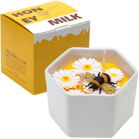 CabyGift honey-scented beeswax candle with bee and daisy design for a cozy, inviting ambience.