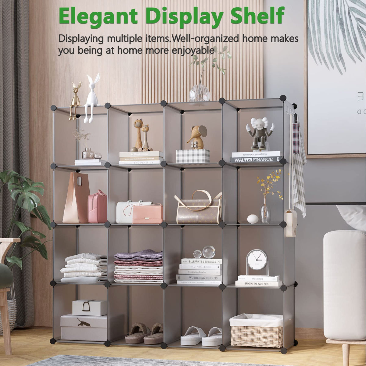 C&AHOME modular cubes arranged into a stylish closet display.
