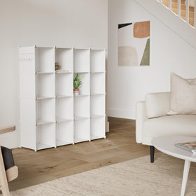 C&AHOME 16-cube-unit-wall-display demonstrates versatile living room organization.