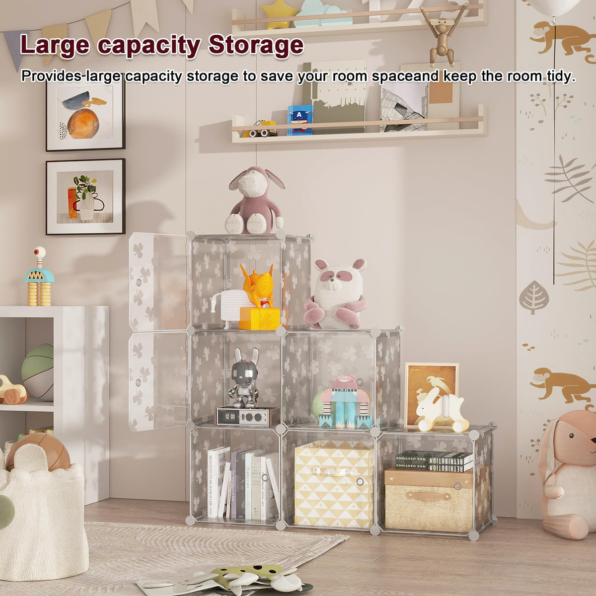 C&AHOME 6-cube shelves organize books, toys, and decor.