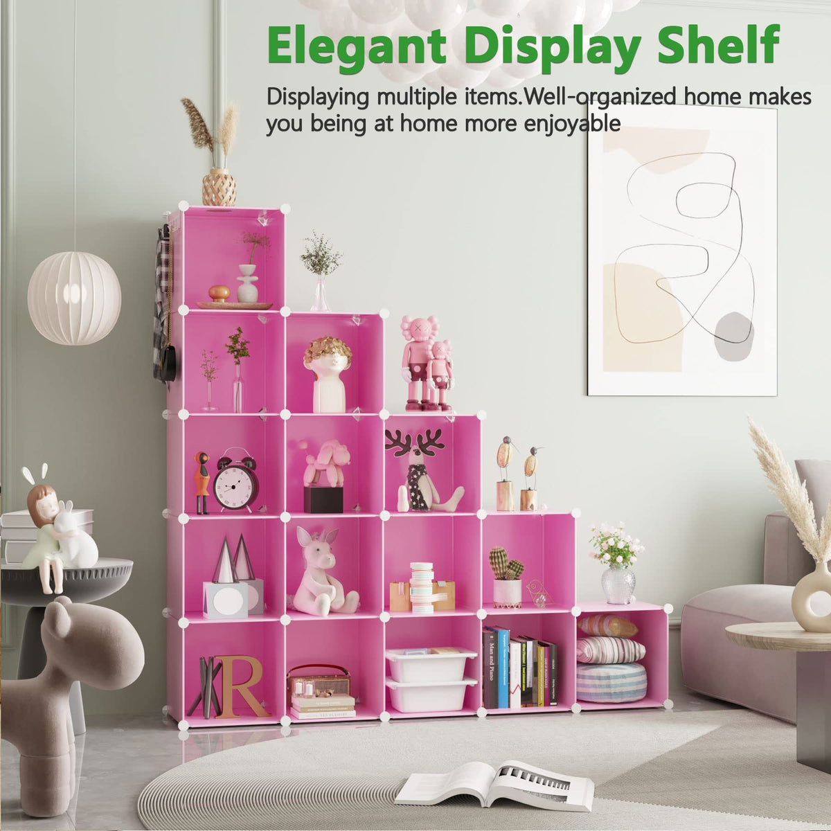 Cahome pink modular cubes arranged in a configurable layout for different spaces