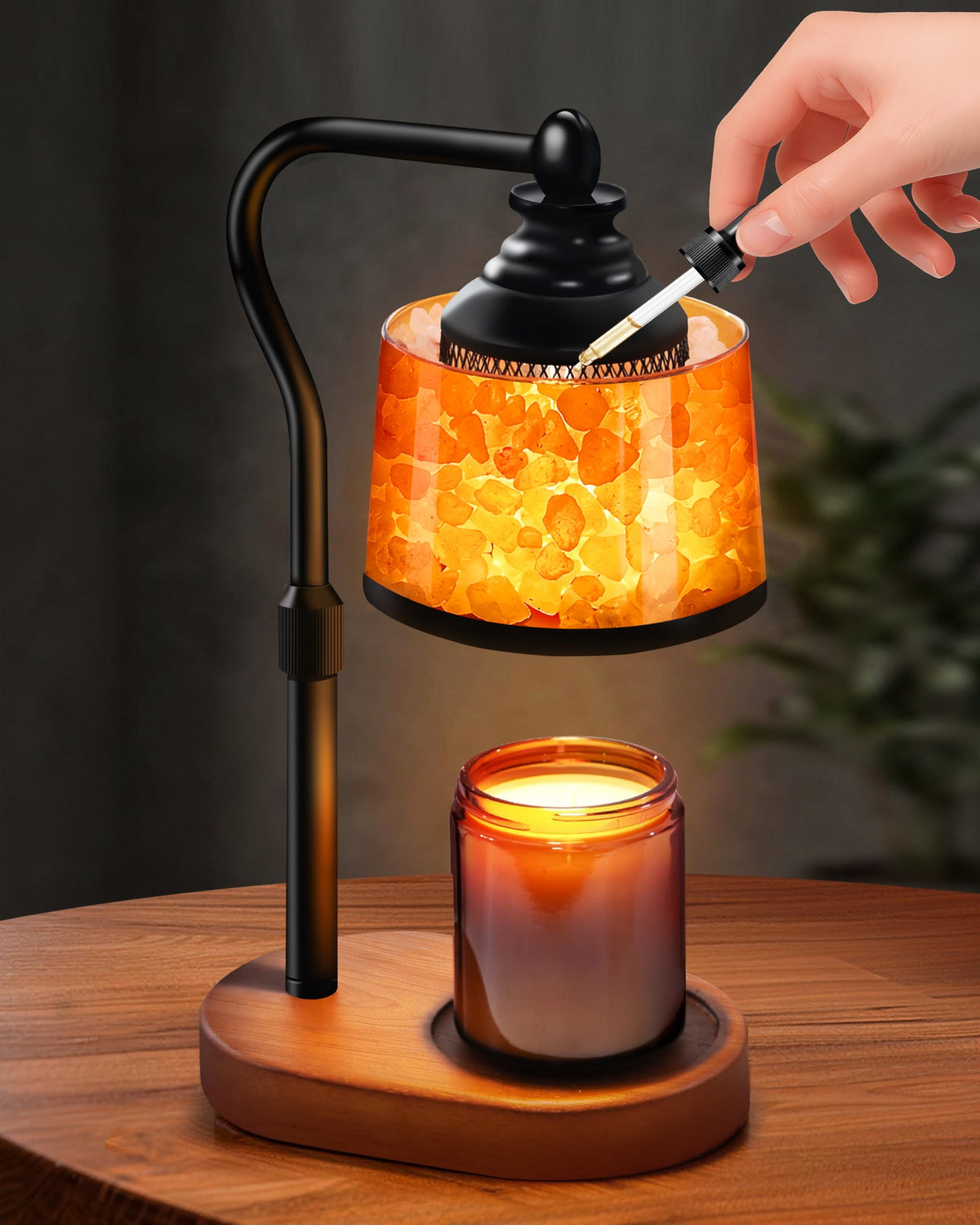 CaHomet 3-in-1 candle warmer lamp with amber globe for cozy ambiance.