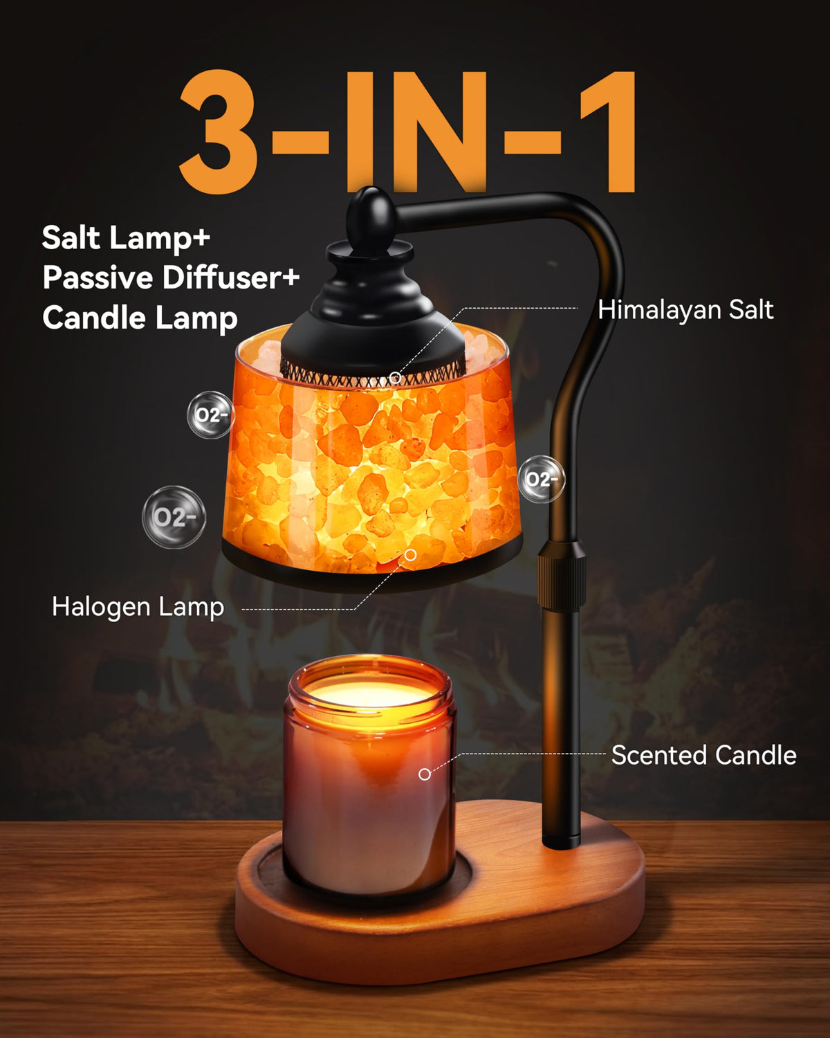 CaHomet lamp with Himalayan salt crystals casting a relaxing glow.