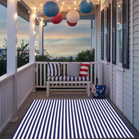 CAINANEL blue-white striped front door mat complements farmhouse and modern entrances.