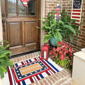 CAINANEL front porch rug bright stripes add festive curb appeal for outdoor or indoor use.