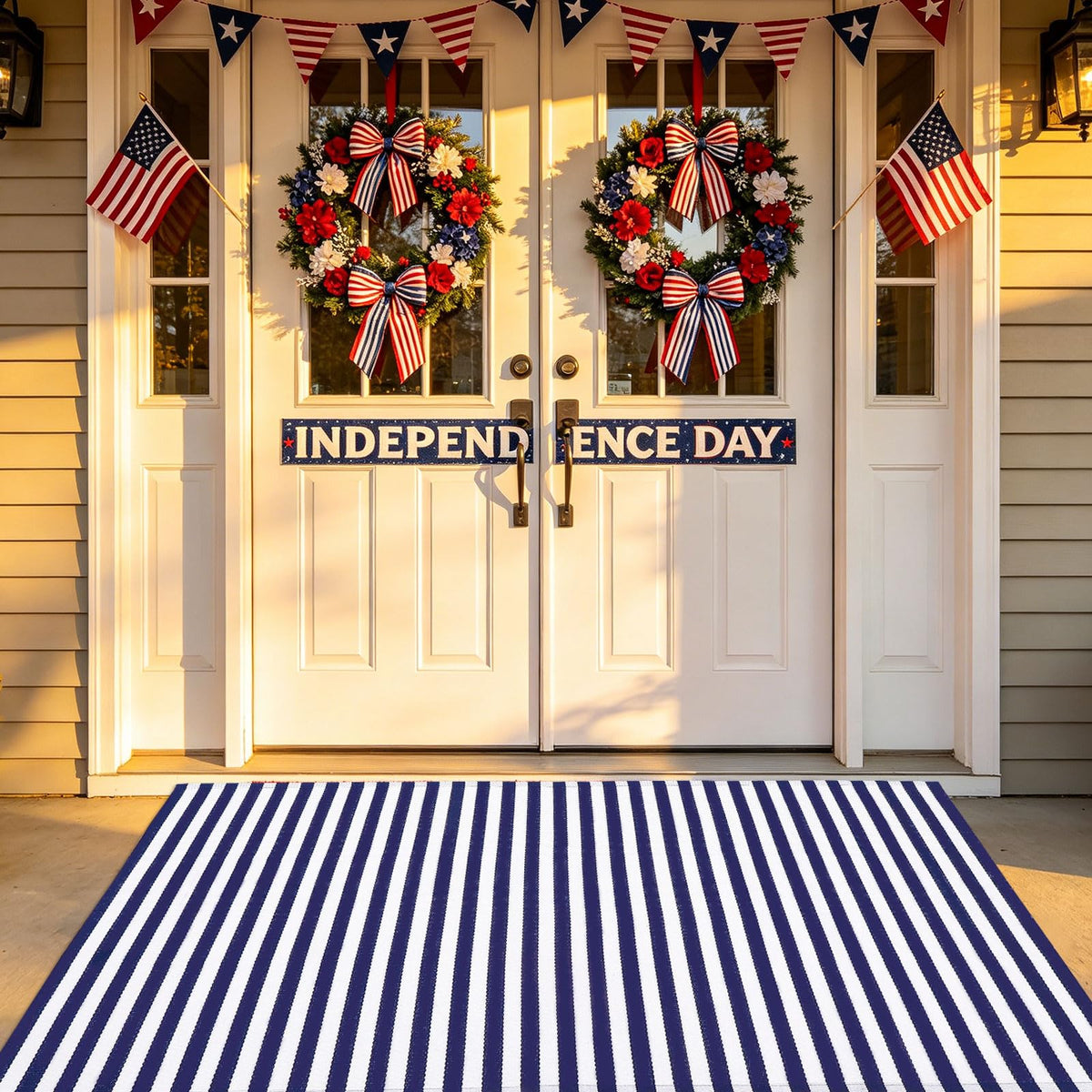 CAINANEL Independence Day doormat blends farmhouse charm with outdoor durability.