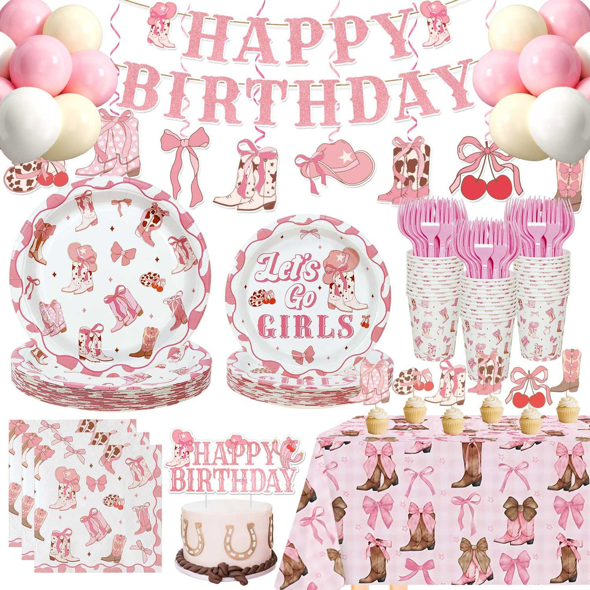 Caisehabu boots and bows plates set displayed for a complete party tablescape