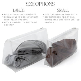 Caitlin Jaymes bikini bag zip-close for easy access and secure closure.