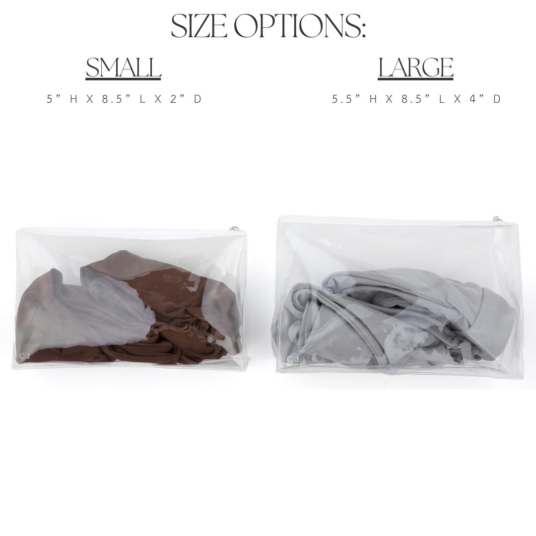 Caitlin Jaymes clear swimsuit bags for wardrobe organization and quick selection.