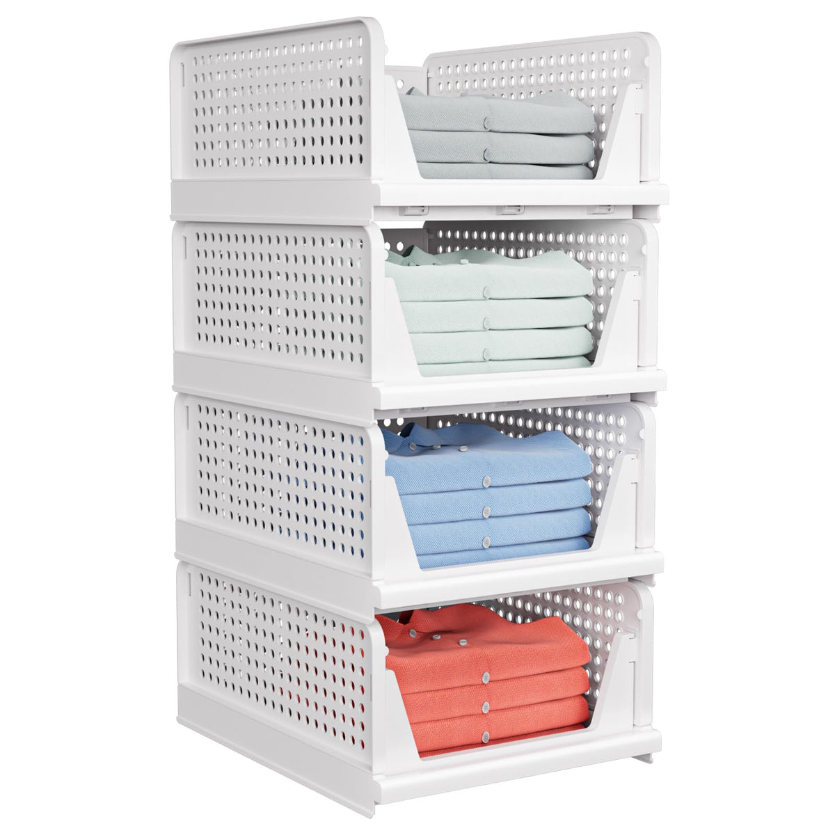 caktraie 4 pack stackable closet storage basket with foldable design for space-saving organization