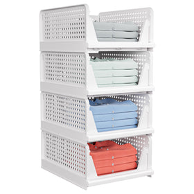 caktraie 4 pack stackable closet storage basket with foldable design for space-saving organization