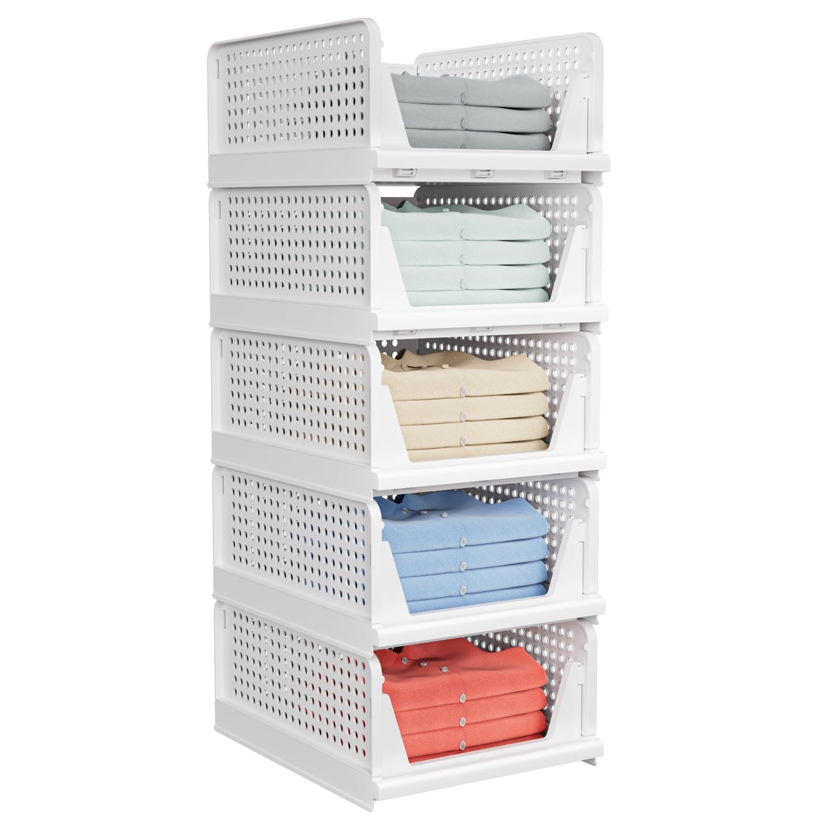caktraie 5 Pack Stackable Closet Storage Basket assembly view shows easy setup for instant organization.