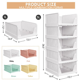 caktraie 5 Pack Stackable Closet Storage Basket folds flat for compact storage when not needed.