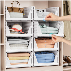 caktraie 5 Pack Stackable Closet Storage Basket with slide rails enables easy access to inner items.
