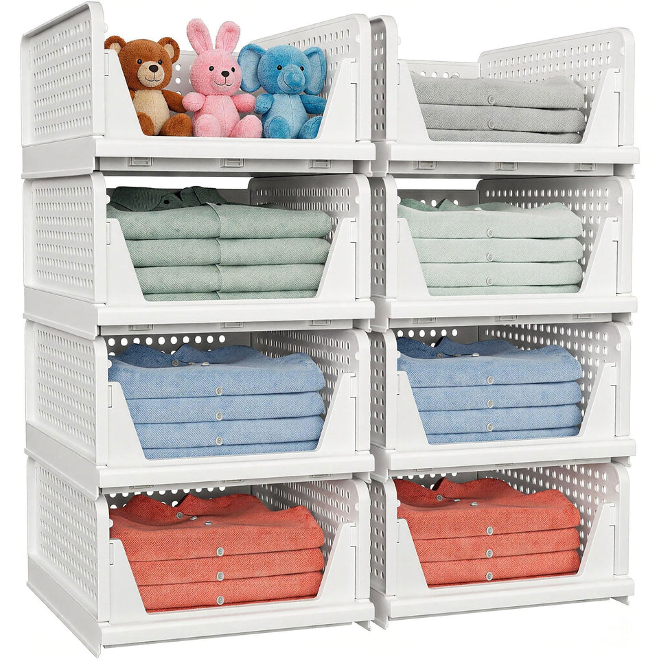 caktraie 8-pack stackable storage basket assembled for space-saving closet organization