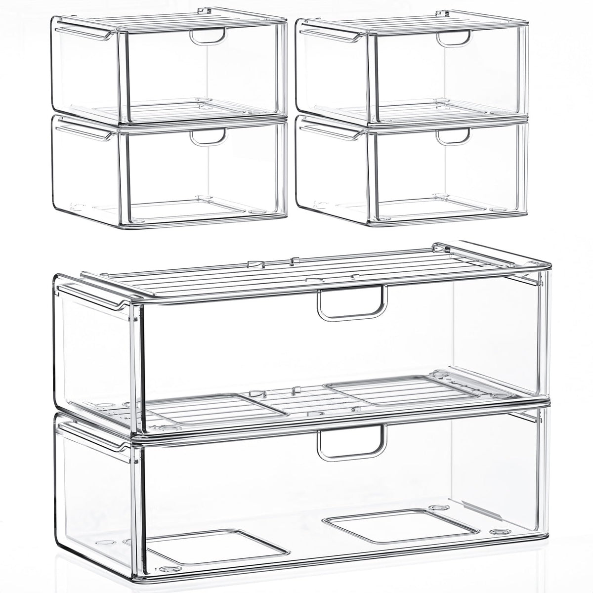 caktraie acrylic stackable drawers, large front view, crystal-clear visibility for makeup organization