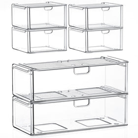 caktraie acrylic stackable drawers, large front view, crystal-clear visibility for makeup organization