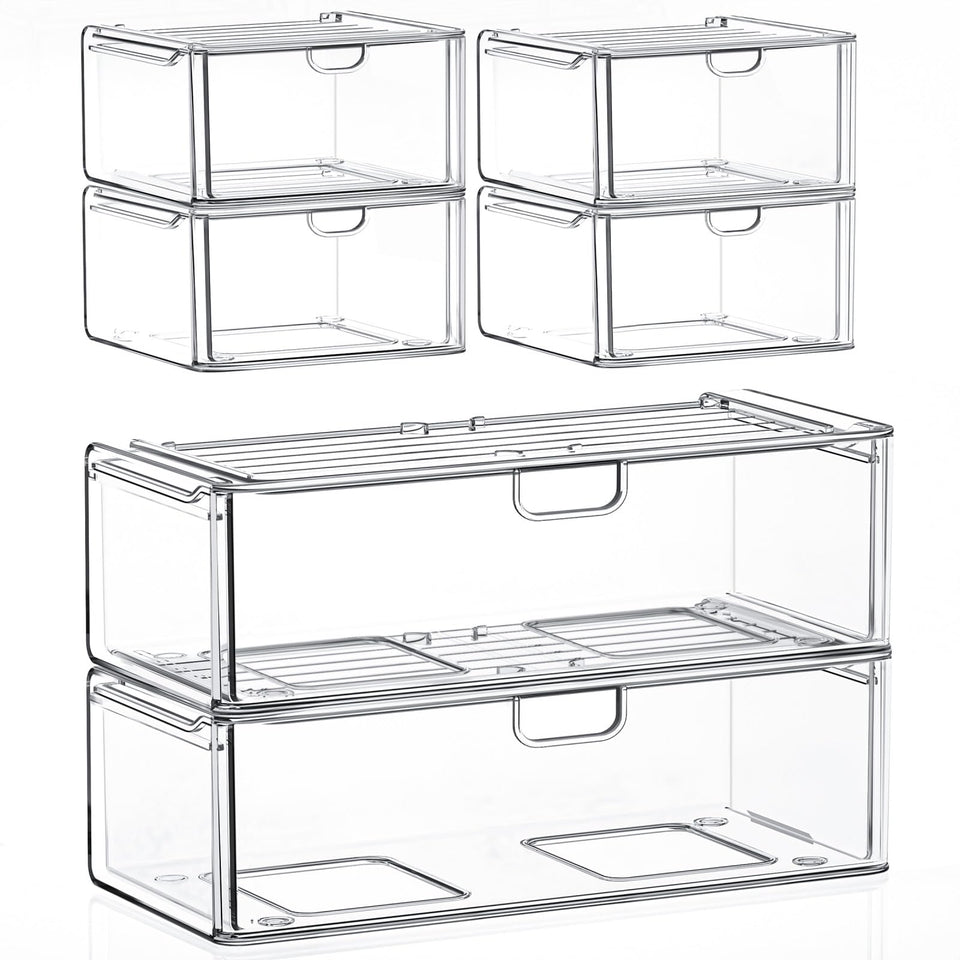 caktraie acrylic stackable drawers, large front view, crystal-clear visibility for makeup organization