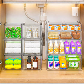 caktraie acrylic stackable drawers, medium side view, compact bathroom storage solution