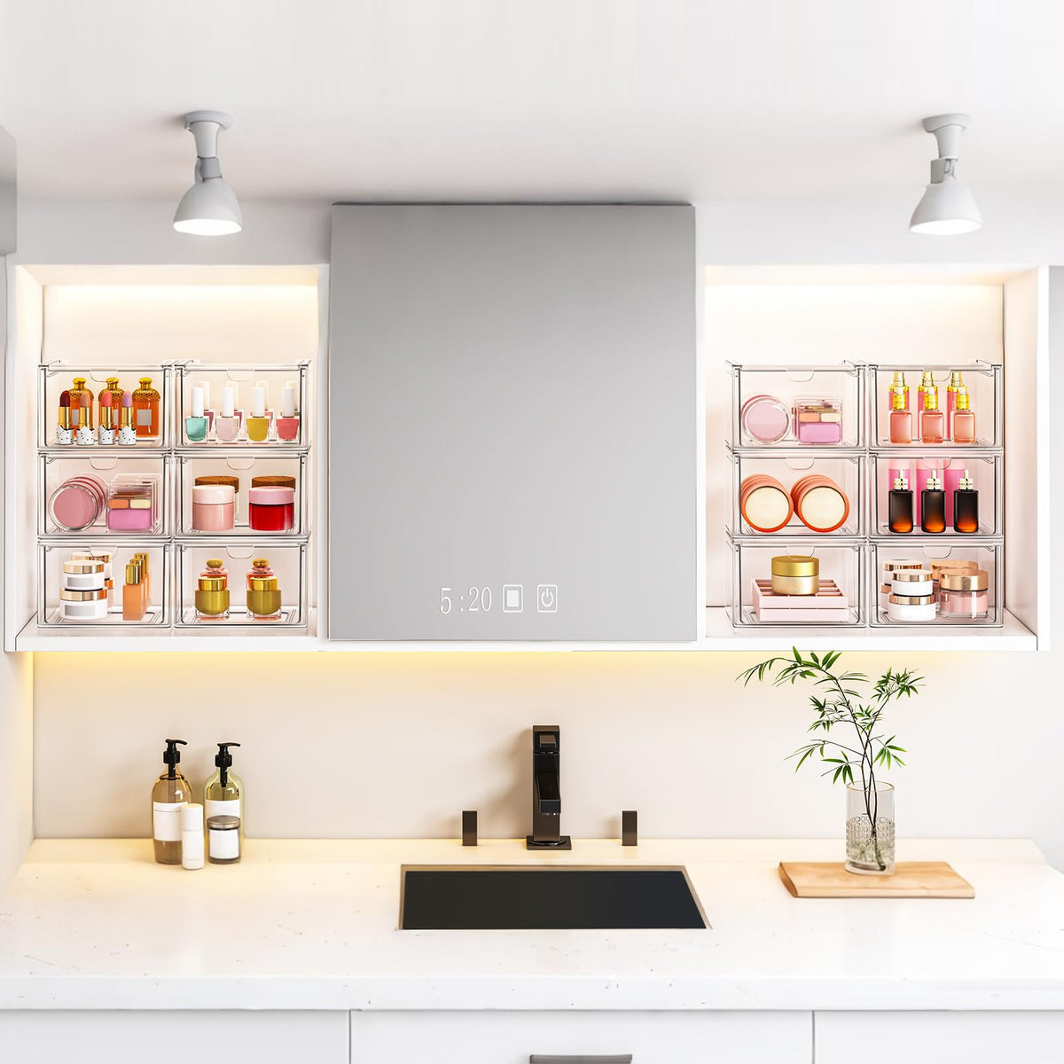 caktraie makeup and jewelry storage keeps cosmetics accessible and organized.