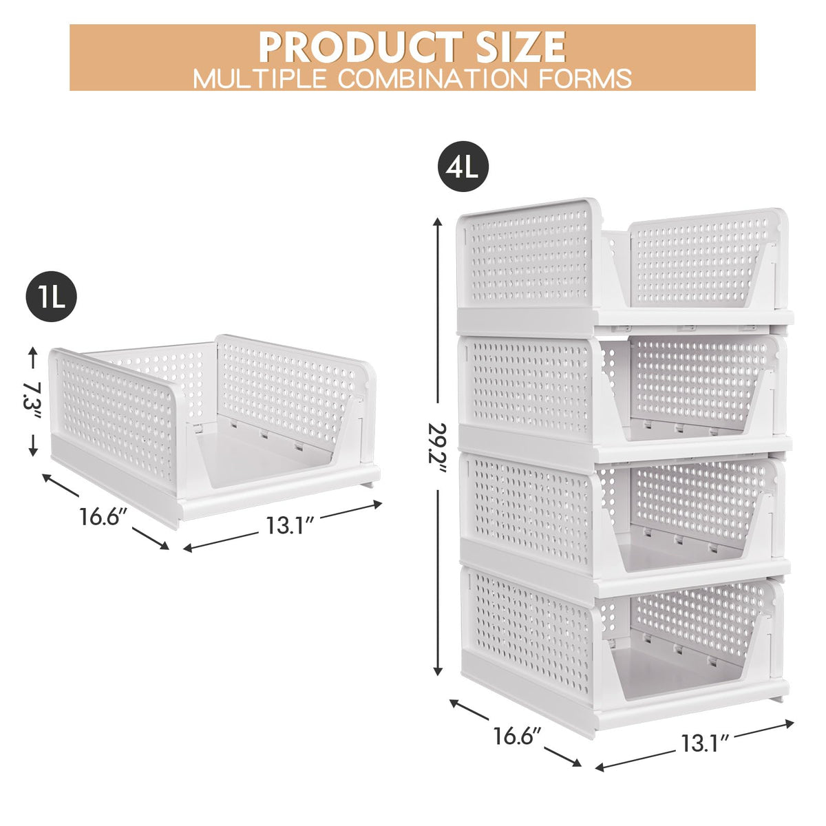 caktraie stackable closet bins in white waterproof PP plastic for durable storage