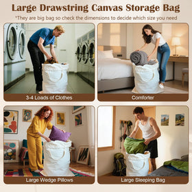 Dorm room setup with CALACH beige bag for laundry organization