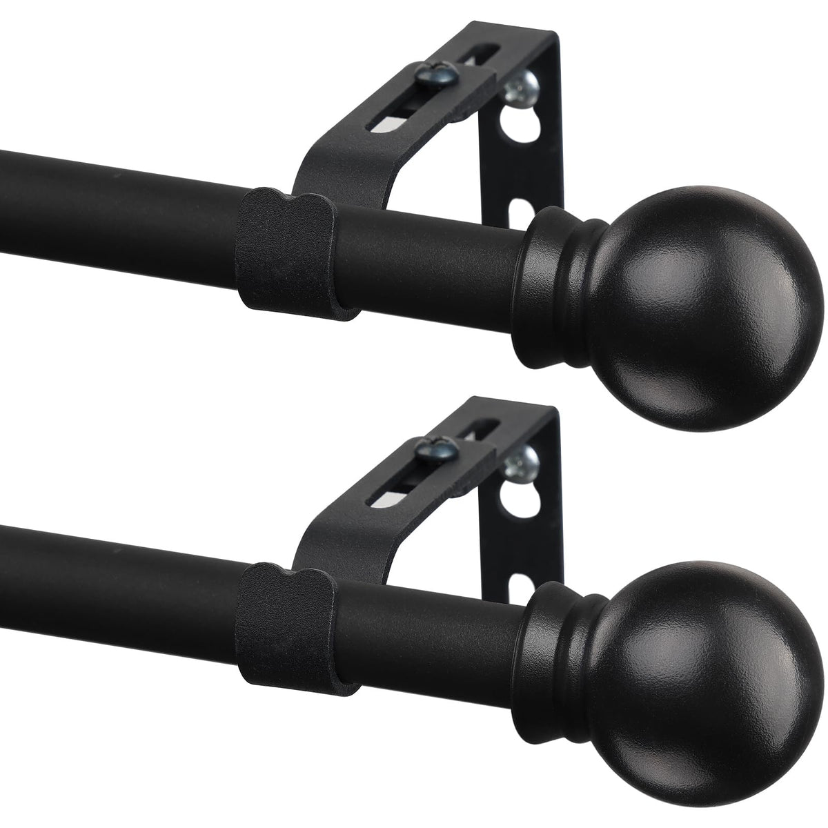 CALCHELE 2-pack black curtain rods installed on a kitchen window for a sleek upgrade